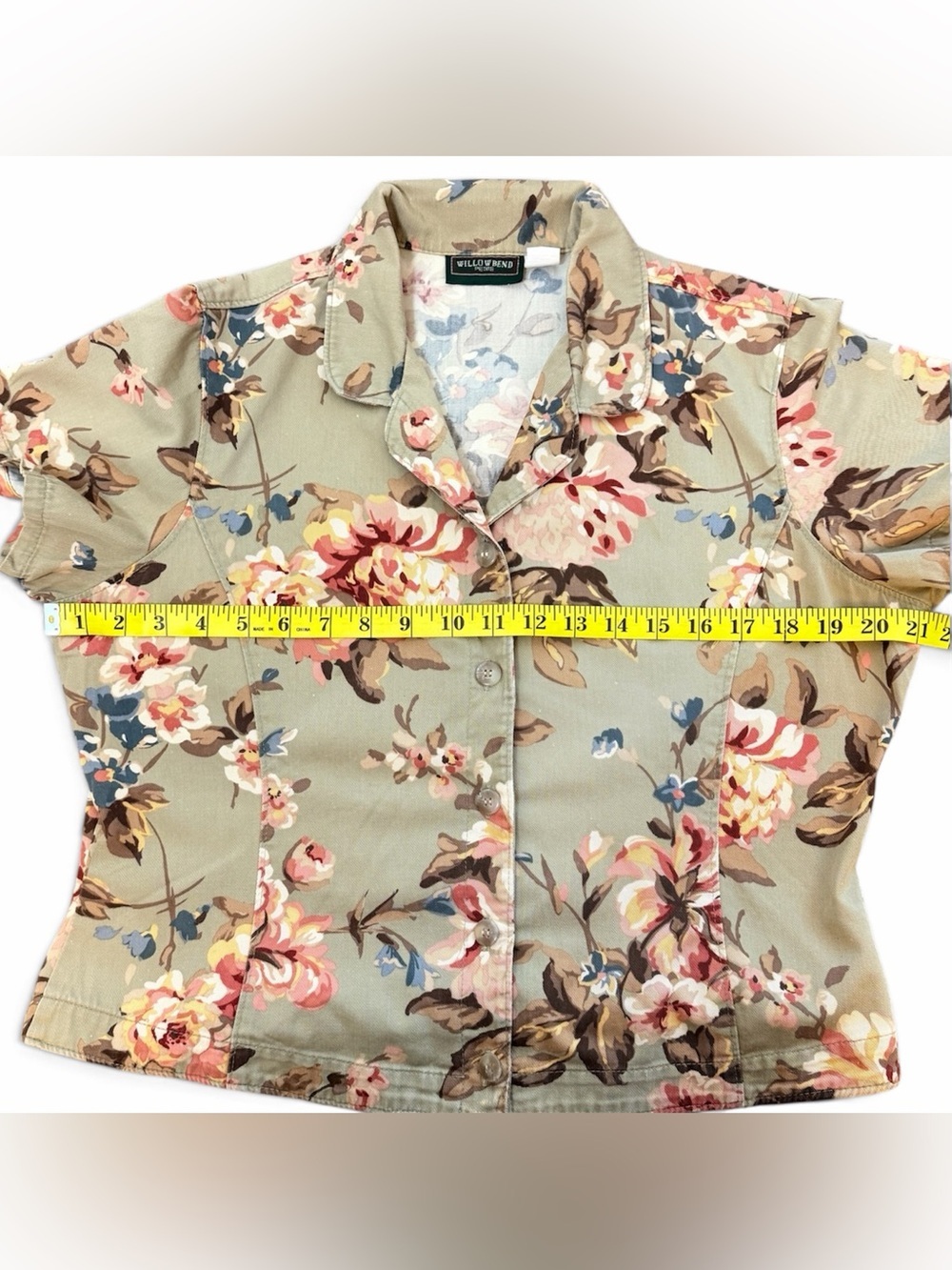 Vintage Willowbend Short Sleeve Floral Button Up Blouse Sage Green Cottagecore - Picture 8 of 9